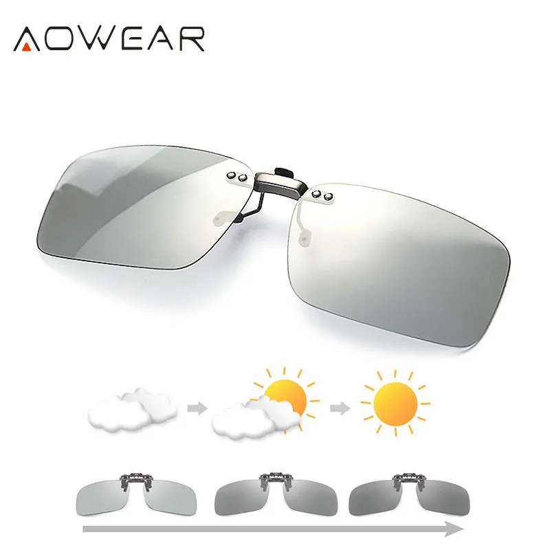 Солнцезащитные очки AOWEAR мужские фотохромные поляризационные с зажимом хамелеон
