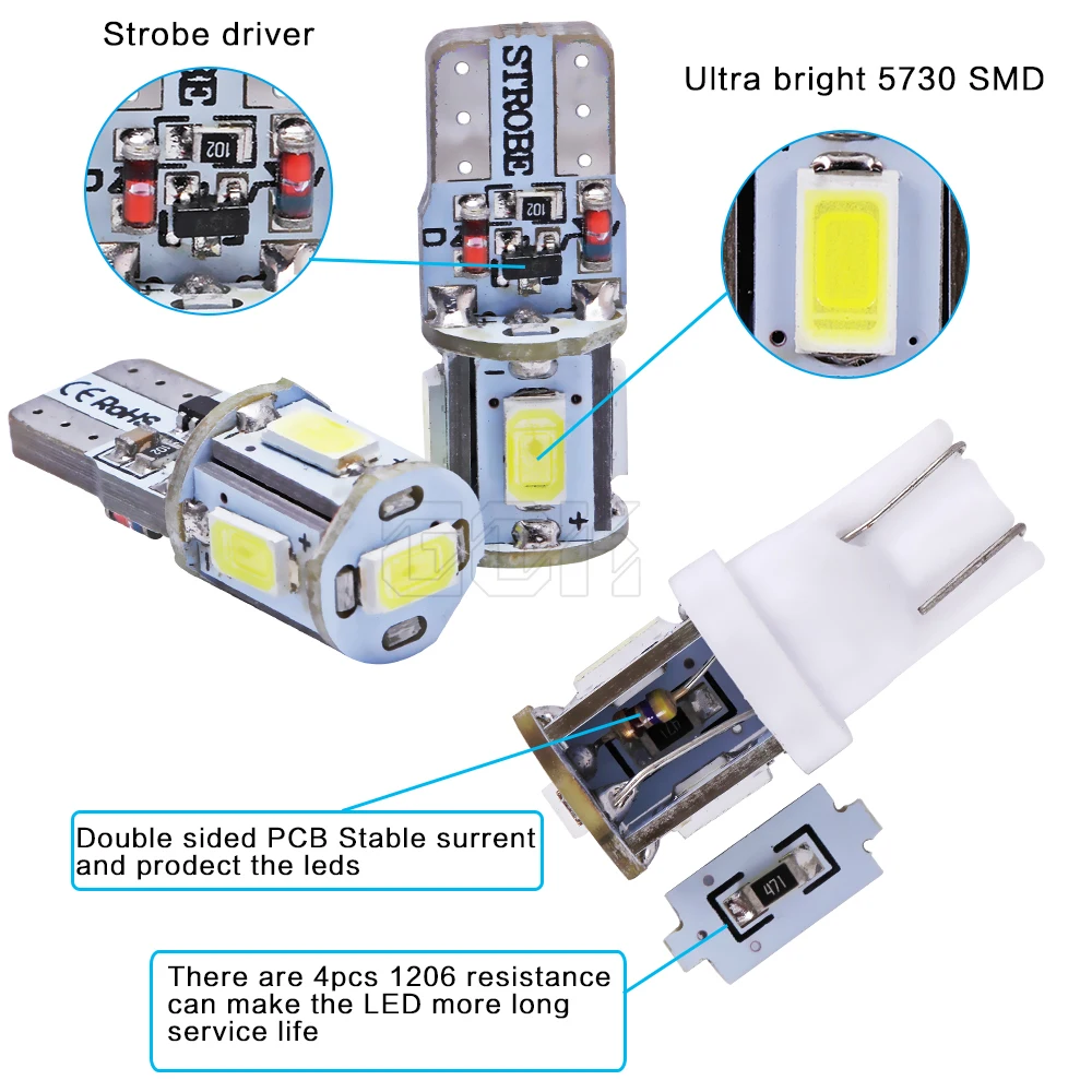 10 шт./лот T10 светодиодная стробоскопическая вспышка ing 194 W5W t10 5smd led 5630 5730