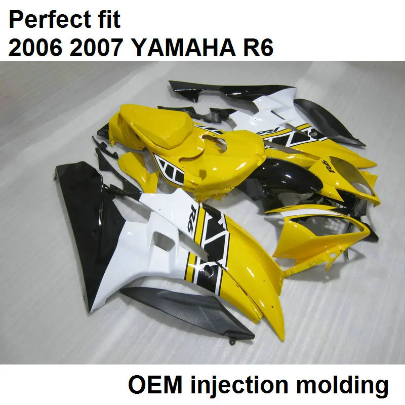 Комплект обтекателей для мотоцикла YAMAHA YZF R6 2006 2007 желтый черный белый комплект 06 07
