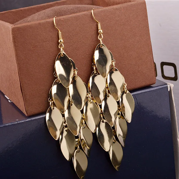 gold color earring Jztop, богемные, золотые, расшитые блестками, висячие серьги, женские, Ретро стиль, металлические, Овальные, геометрические, массивные Висячие серьги, Панк ювелирные изделия - Окраска металла: gold color earring