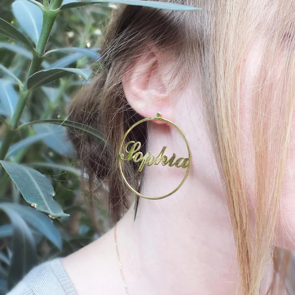 FYW нержавеющая сталь золотой обруч серьги персонализированные имя дизайнер