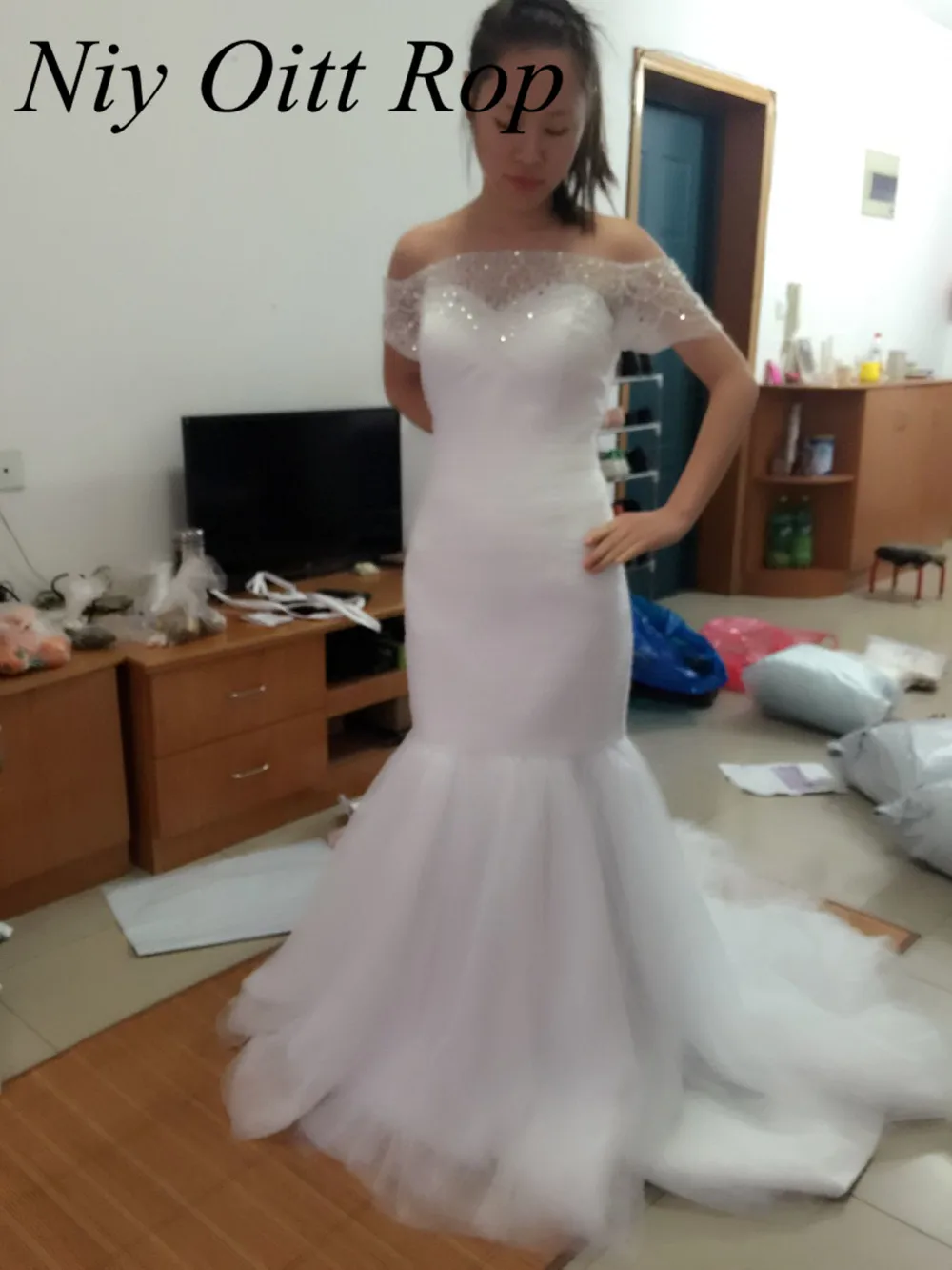 Vestidos De Novia Русалка торжественные платья бисером и блестками с плеча свадебные Robe