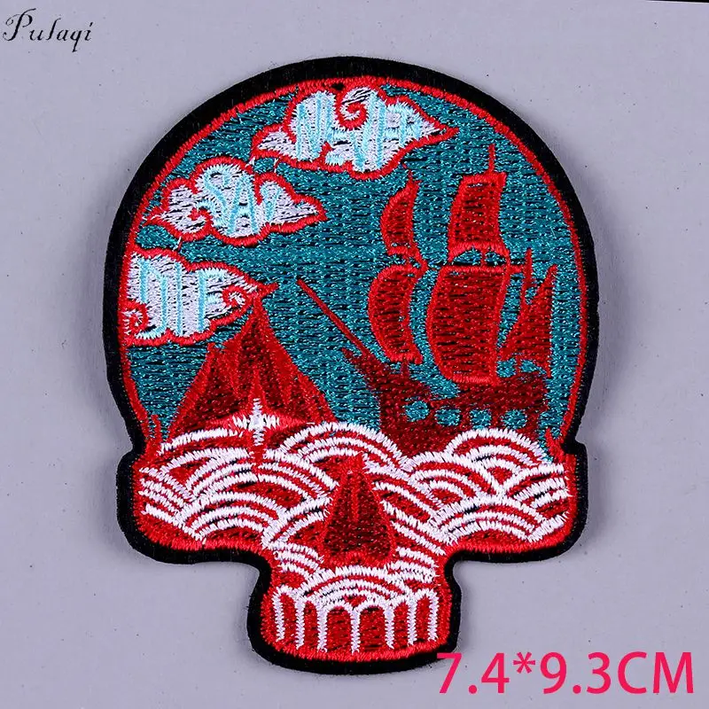 5P-PE1273CT Pulaqi череп рок-группы патчи для одежды DIY Полоса вышитые железные нашивки на одежду металлические музыкальные Значки для рюкзаков - Цвет: 5P-PE1273CT