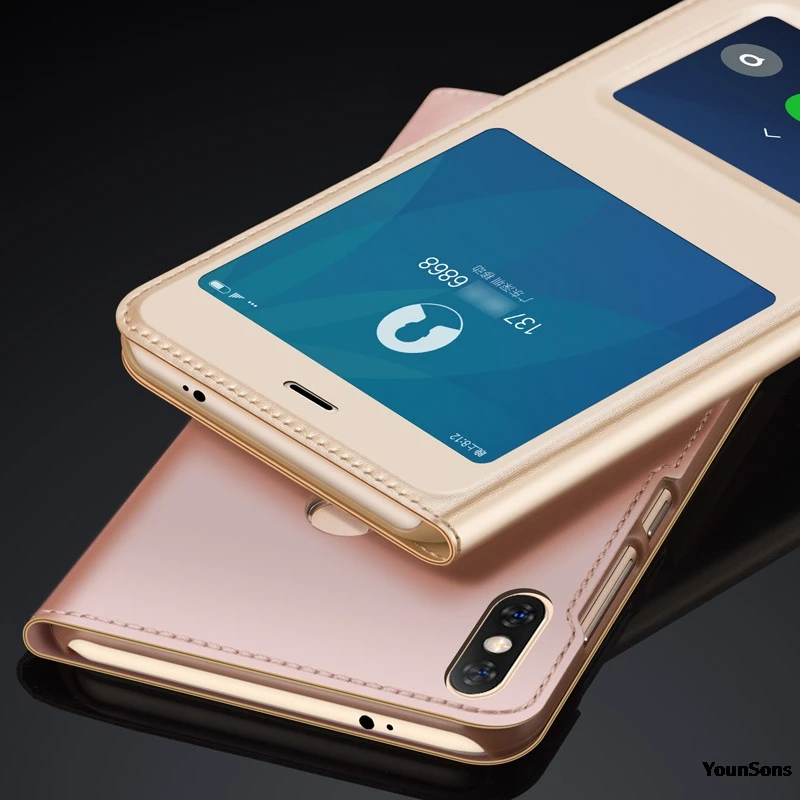 Для Xiaomi 6X чехол Быстрый просмотр открытое окно флип из искусственной кожи для Redmi