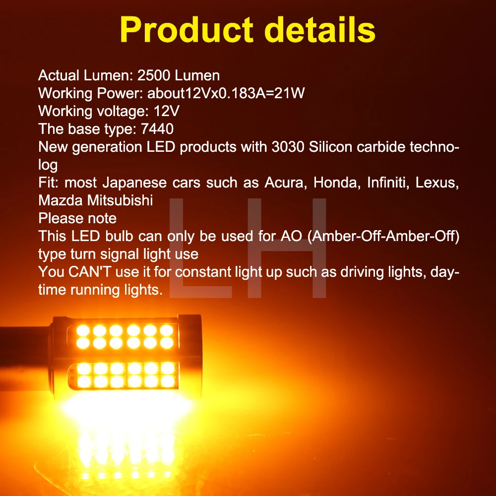 2X 7440 T20 LED 78SMD 3030LED Yellow WY21W Canbus No Error Bulbs For Turn Signal Lights 12V | Автомобили и мотоциклы