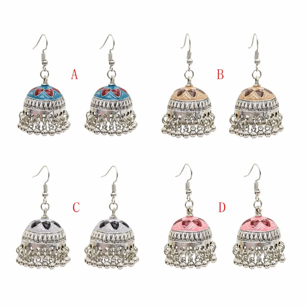 Индийские яркие серьги Тайланд фестиваль вечевечерние Jhumka хиппи хеллоуин бохо