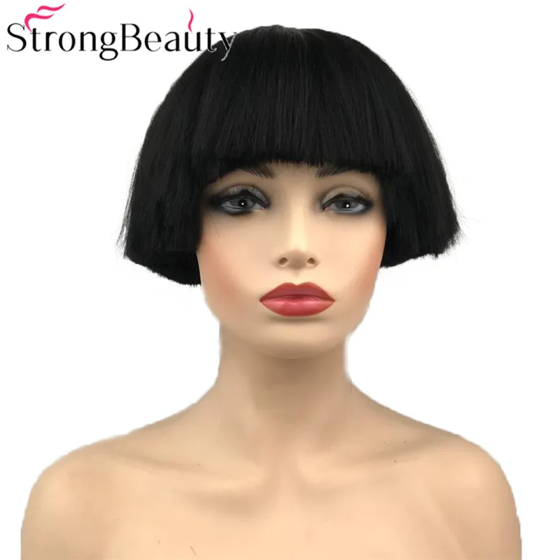 StrongBeauty короткие яки прямые синтетические парики красный/белый/Блонд/черный гриб голова парик термостойкие волосы
