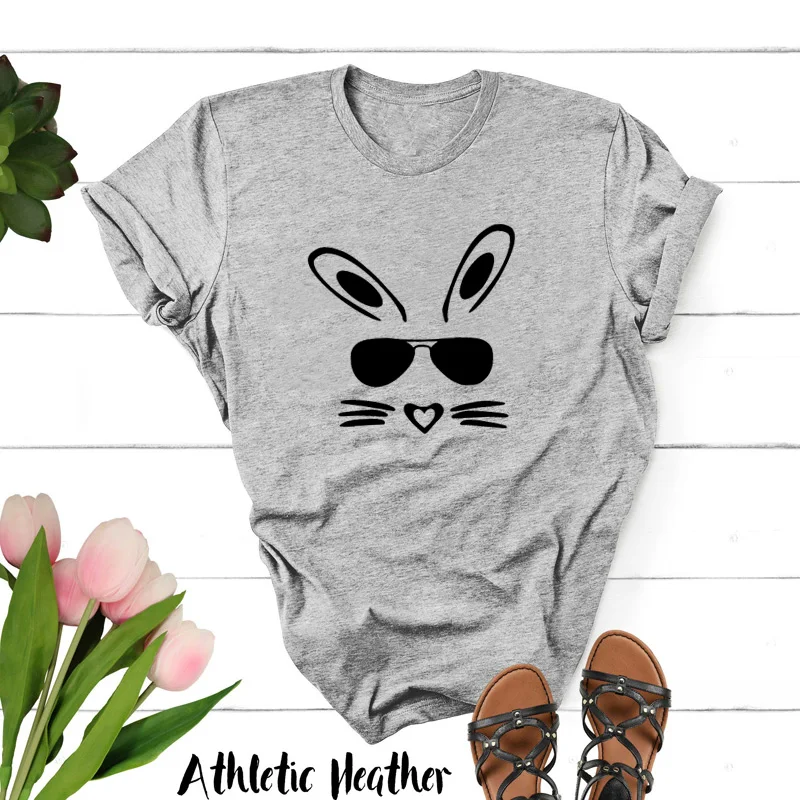 Милая футболка с пасхальным Кроликом Женская хлопковая коротким рукавом принтом