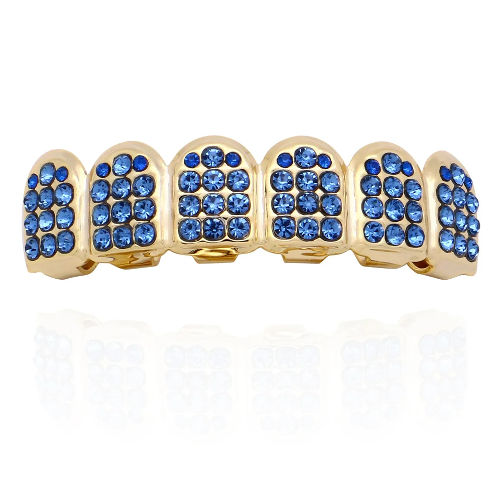 Хип-хоп Iced Out Grillz верхние и нижние зубы Grillz красочные панк золотые зубные колпачки Rapper зубные грили