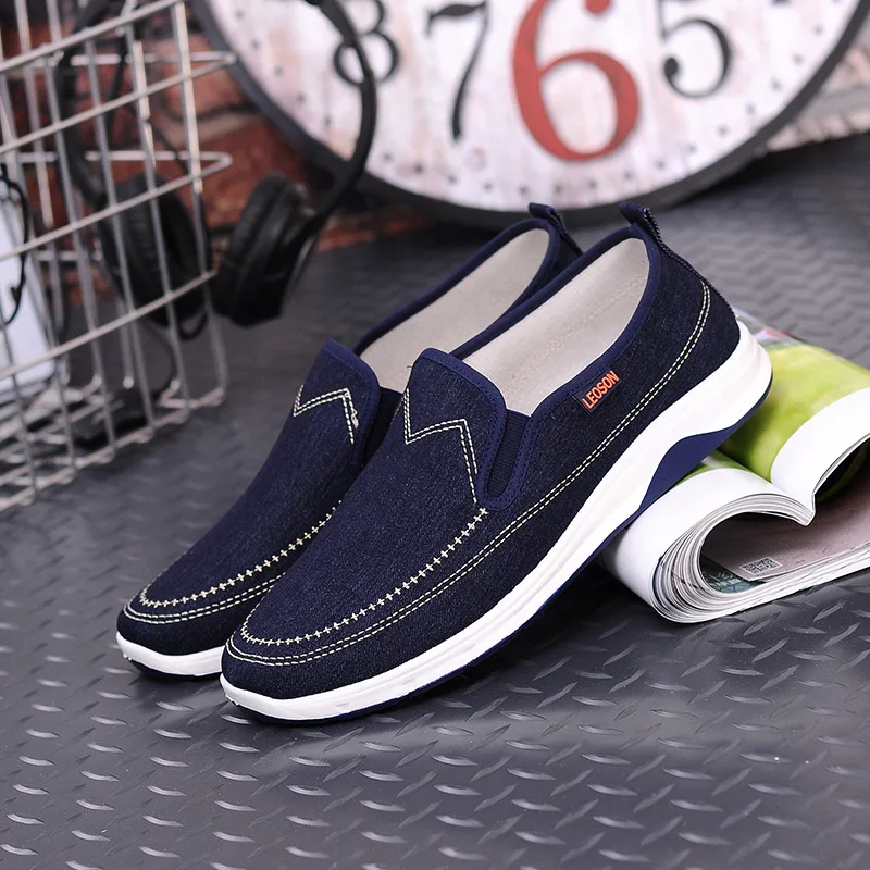 CUWHF 2019 New Spring/Autumn Fashion Denim Shoes For Student Solid Fabric Loafers Men Slip-on Shallow Simple Style Flat Sneakers | Обувь