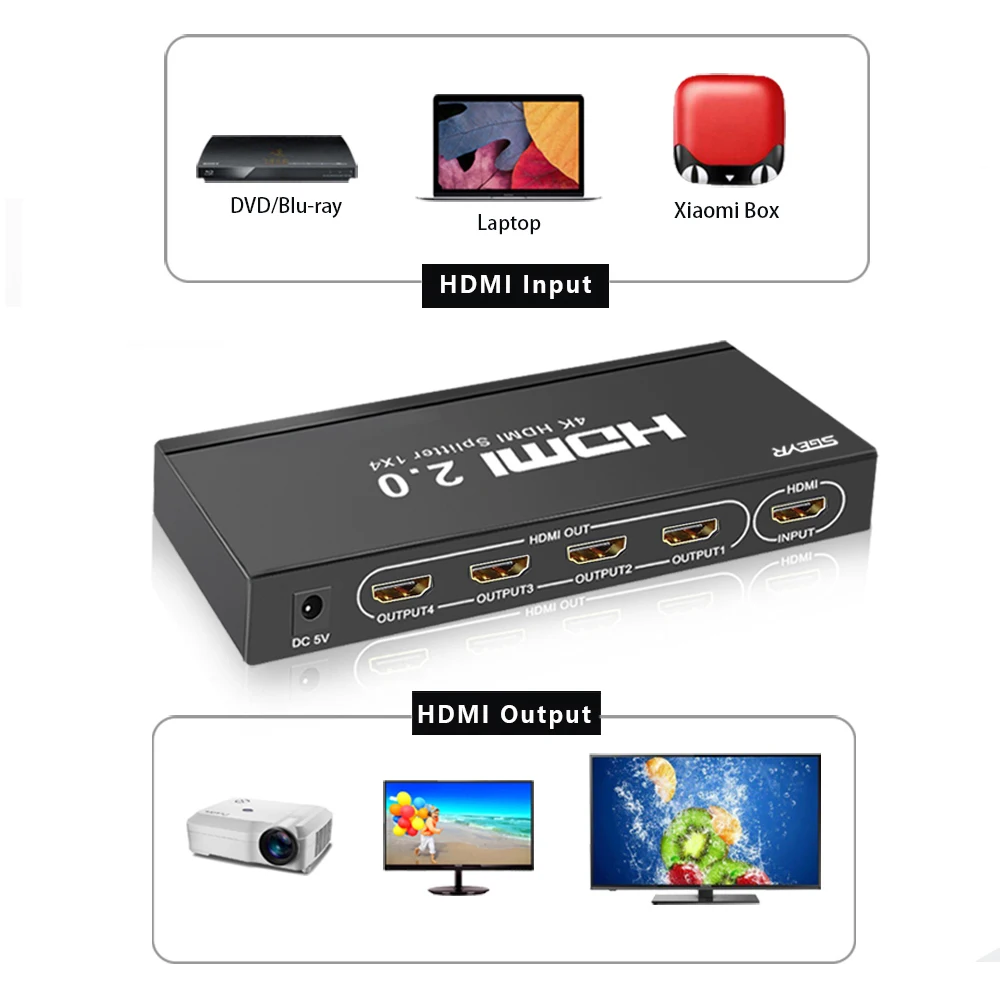 1x2 HDMI сплиттер 1x4 4K/60 Гц 2 0 SGEYR 1 в Выход видео Divisor 4 HDCP EDID переключатели|splitter 1x2|hdcp