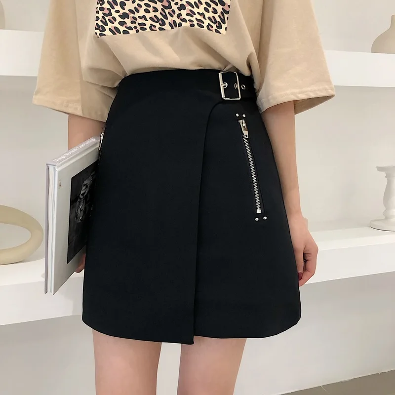

Women Skirt Plus Size Summer Skirt High Waist Zip Irregular Skirt 2019 New Fashion Black Casual A-line Female Short Skirt