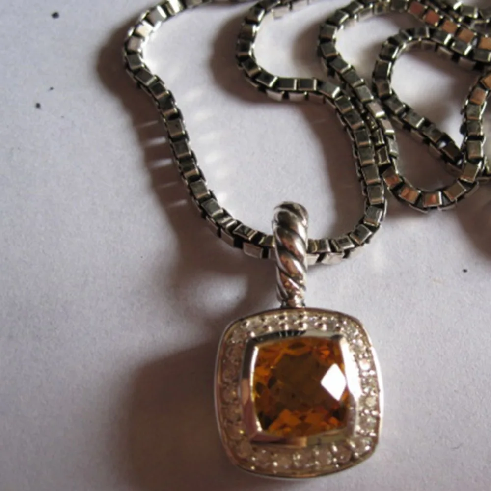 Ювелирные изделия из стерлингового серебра 7 мм, аметист, черный оникс, голубой топаз, миниатюрное ожерелье, женская подвеска, ожерелье, 2 мм, цепочка в коробке, 18 дюймов