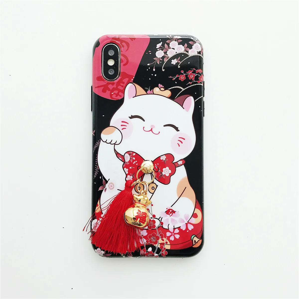 Applicable for iPhone Phone Case 6 Cute Kawaii Lucky Cat and Pendant Rope Soft TPU Back Cover cute animal |