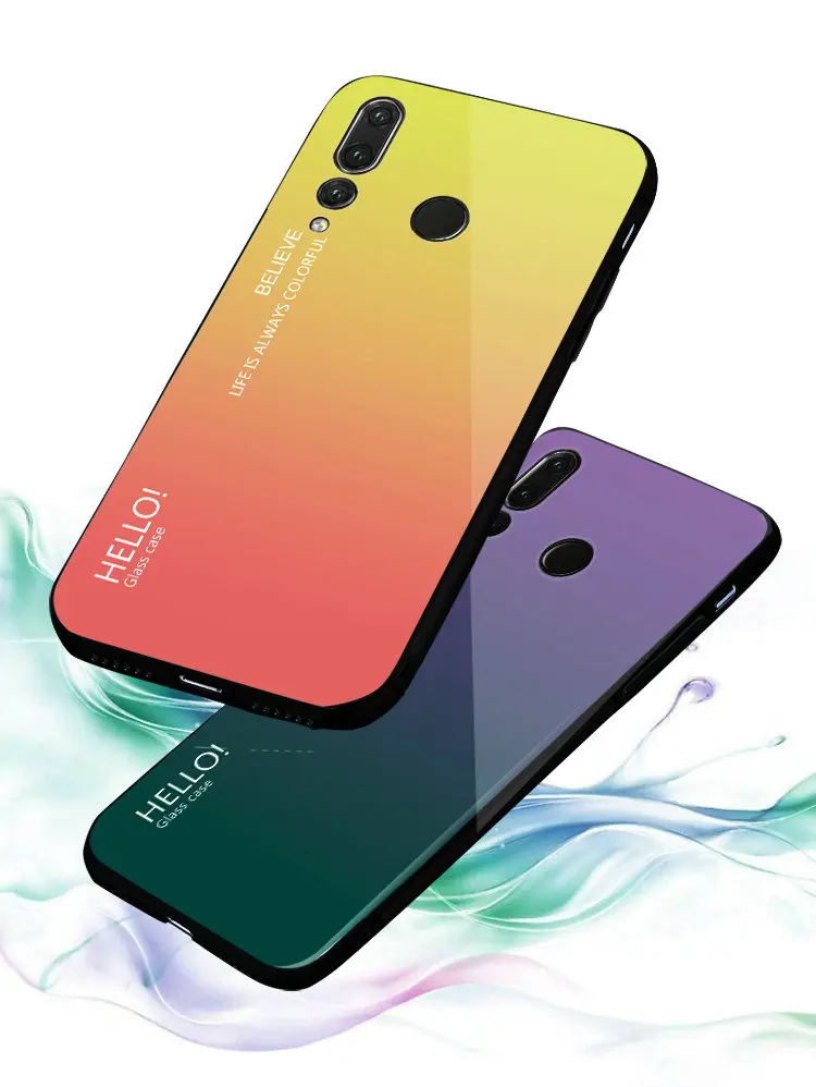 For Huawei nova 4 Case Fashion Gradient Tempered Glass Back Shell TPU Soft Edge Shockproof Slim Phone Protectioin Cover |