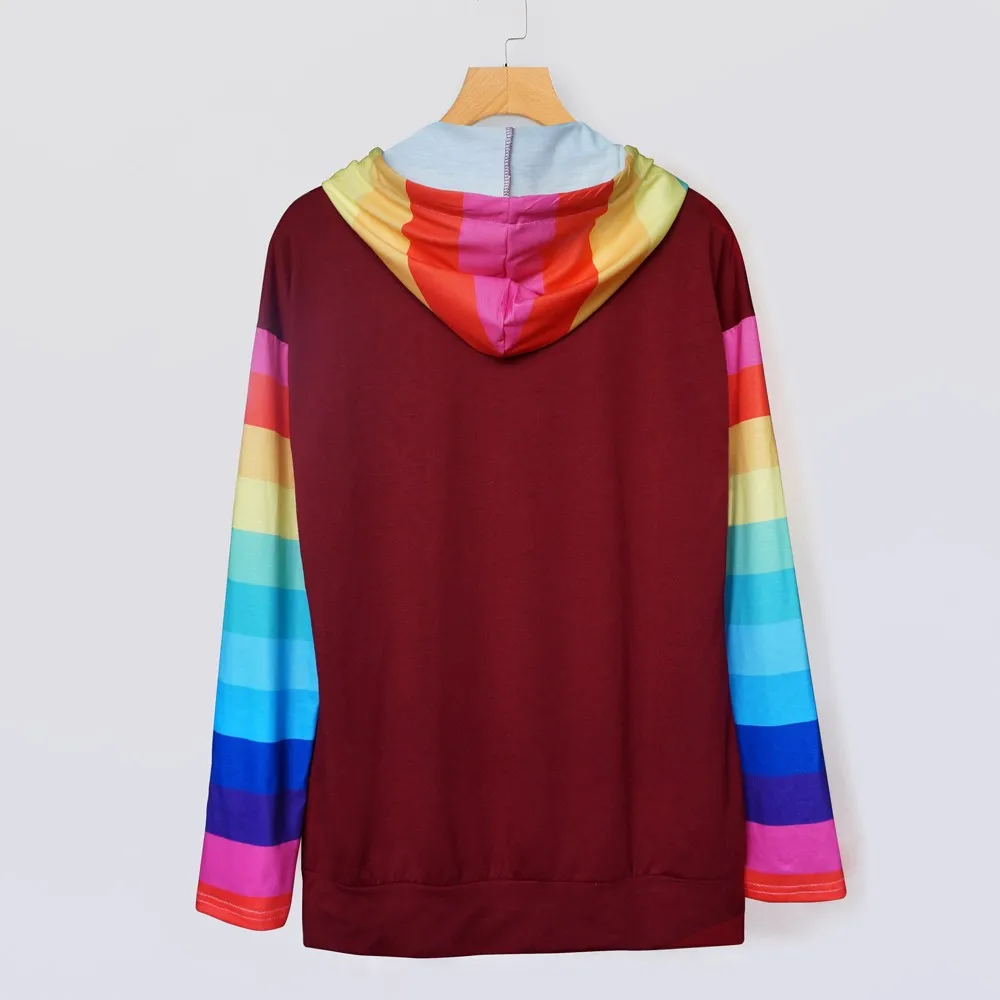 Женская Повседневная Толстовка с длинным рукавом в цветную полоску капюшоном