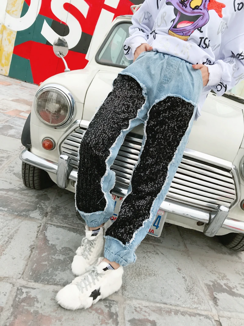 

2022 Sale Waist Jeans Woman Arrival Spring Fashion Pants Before And After The Sequins Stitching Elastic Trousers Beaming Female