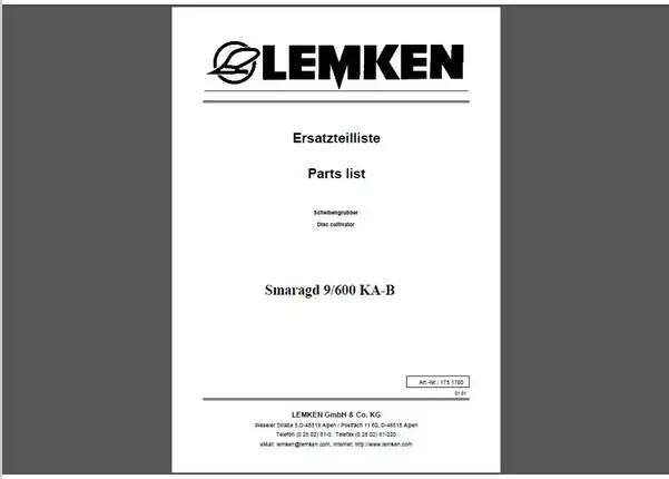 Каталоги запчастей для сельскохозяйственного оборудования Lemken PDF |