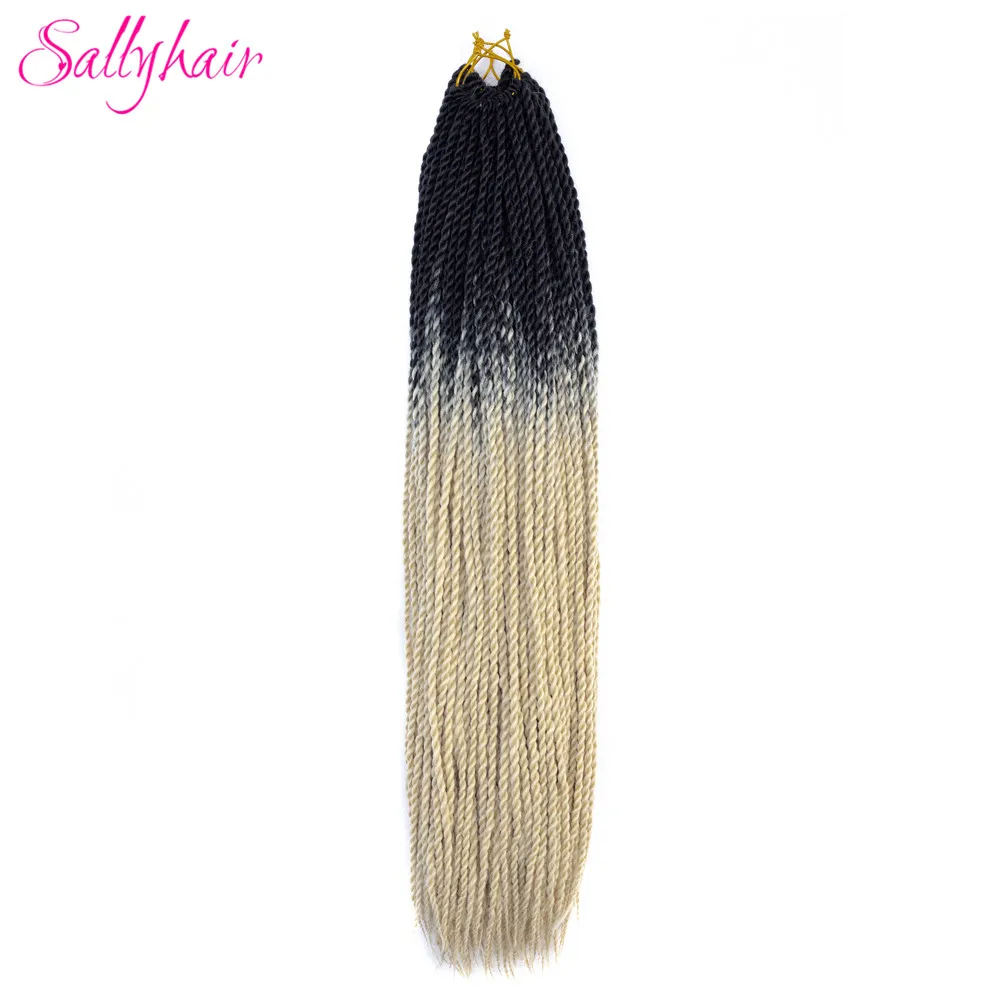 Sallyhair, 24 дюйма, 20 прядей, Омбре, цвет, сенегаль, закрученные косички, волосы для наращивания, высокая температура, синтетические, вязанные, косички - Цвет: T1B/27