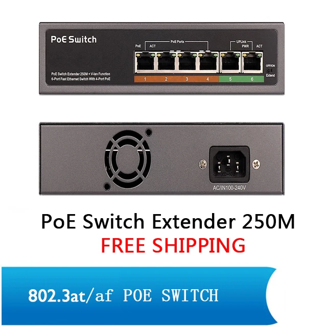 6 портов коммутатор с 4 портами PoE (10 8 PoE) 100 м IEEE802.3at стандарт af для DH Hikvision IP