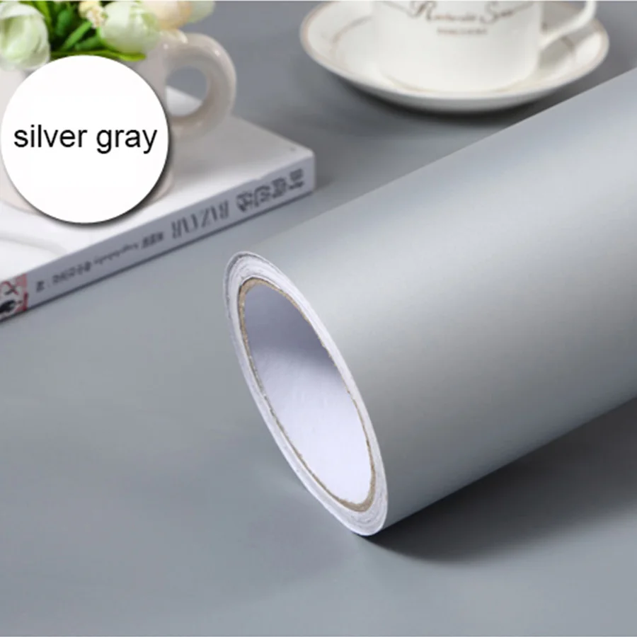 Silver gray Водонепроницаемые матовые наклейки на стену самоклеющиеся ПВХ однотонные студенческие обои для общежития детская мебель для спальни декоративная пленка - Цвет: Silver gray