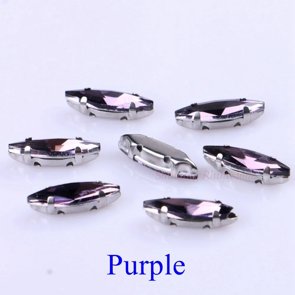 4x15mm 50 шт./упак. Стекло пришить стразы с когтями пошив на лошадиный глаз металлик установка серебристого металла когти с 4 отверстиями со стразами - Цвет: Purple