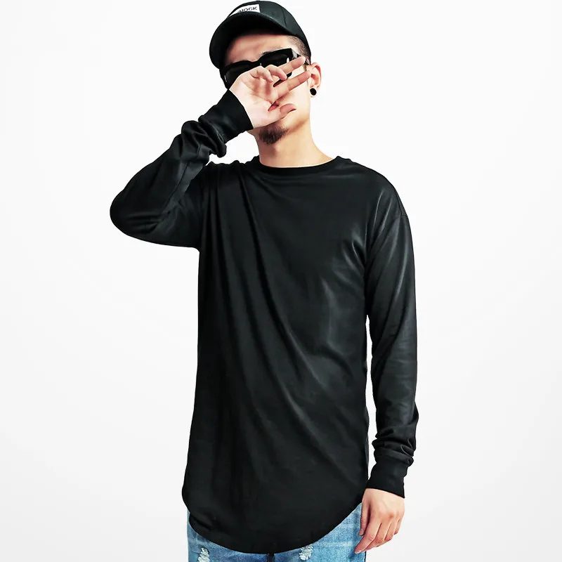 Мужская футболка с длинным рукавом swag tyga однотонная Черная удлиненная в стиле