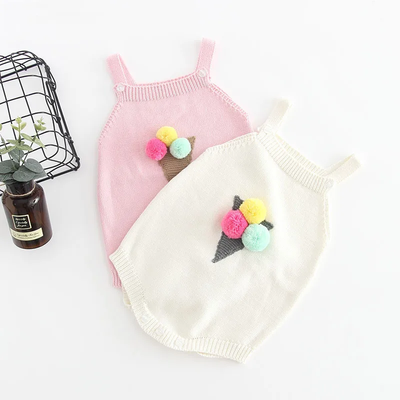 

Knitted Baby Clothes Newborn Baby Romper 100% Cotton IceCream Pompom Infant Baby Girl Boy Romper Infant Baby Jumpsuit Onesie