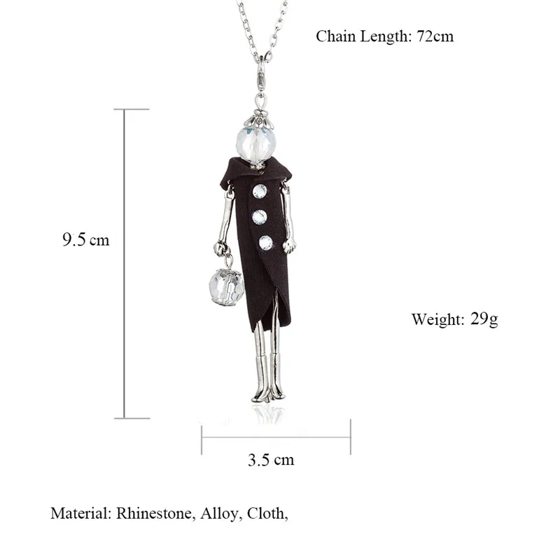 

WNGMNGL Women Pendant Necklace Black White Coat Crystal Long Doll Necklace For Women Statement 2018 New Fashion Jewelry Gift