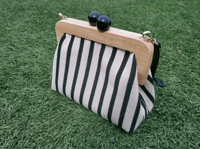 Винтажные полосатые Деревянные сумки на застежке для женщин Холщовая Сумка