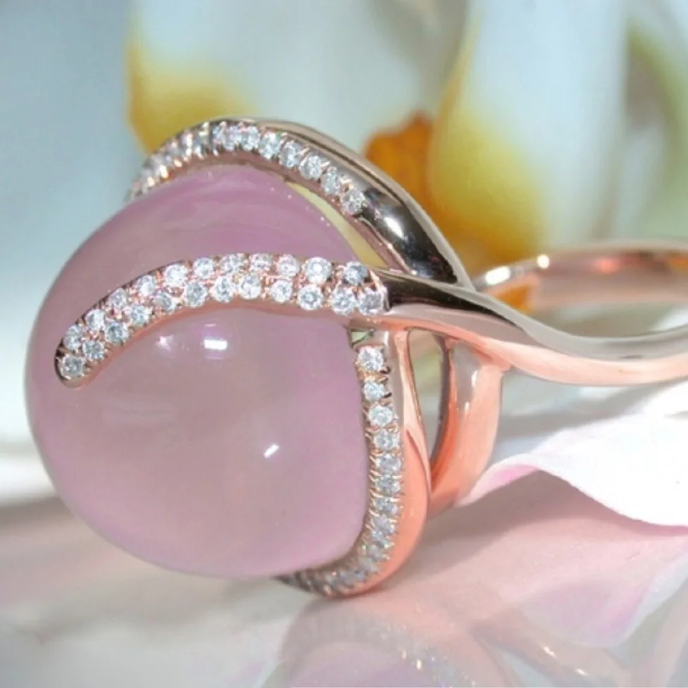 MOONROCY Rose Gold Color Synthetic Ross Quartz Crystal Pink Opal Rings Oval Ring Jewelry for Women Girls Gift Dropshipping images - 6