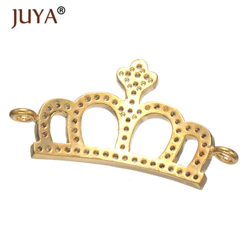 jewelry findings components gold crown charm connectors diy fashion bracelets necklace fittings micro paved cz stone | Украшения и