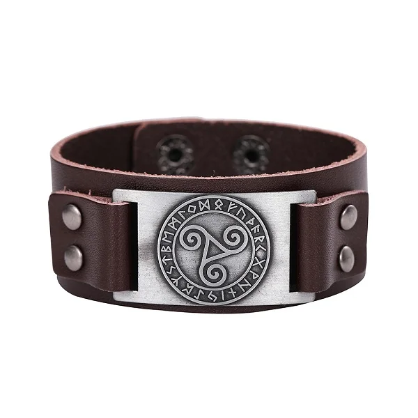 narrow brown silver Dawapara винтажный символ Triskel Браслет-манжета из натуральной кожи браслет Wicca 24 руны амулет кожаный браслет ювелирные изделия - Окраска металла: narrow brown silver