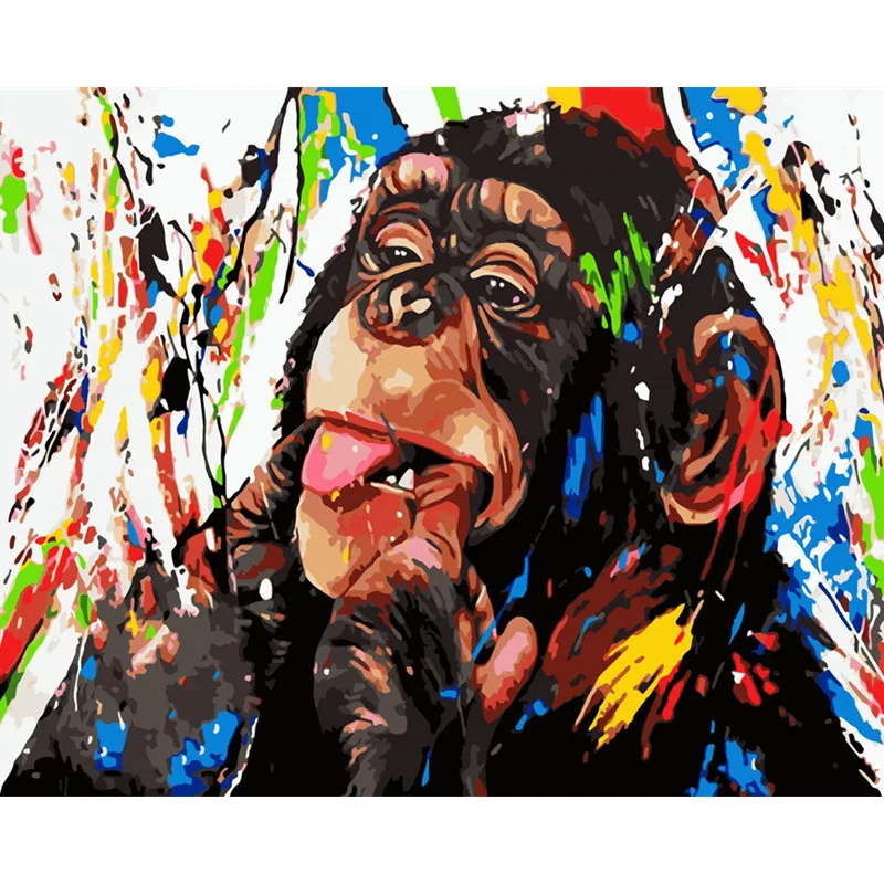 

Painting By Numbers DIY Dropshipping 40x50 50x65cm Doodle cute orangutan Animal Canvas Wedding Decoration Art picture Gift