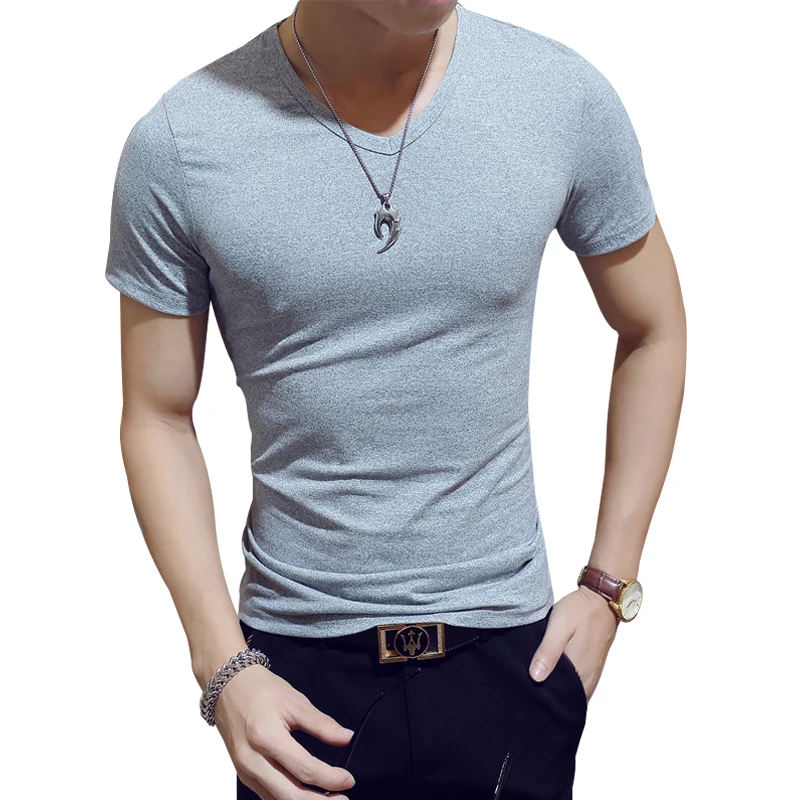 Футболка мужская с v образным вырезом хлопок короткий рукав модный тренд топ для