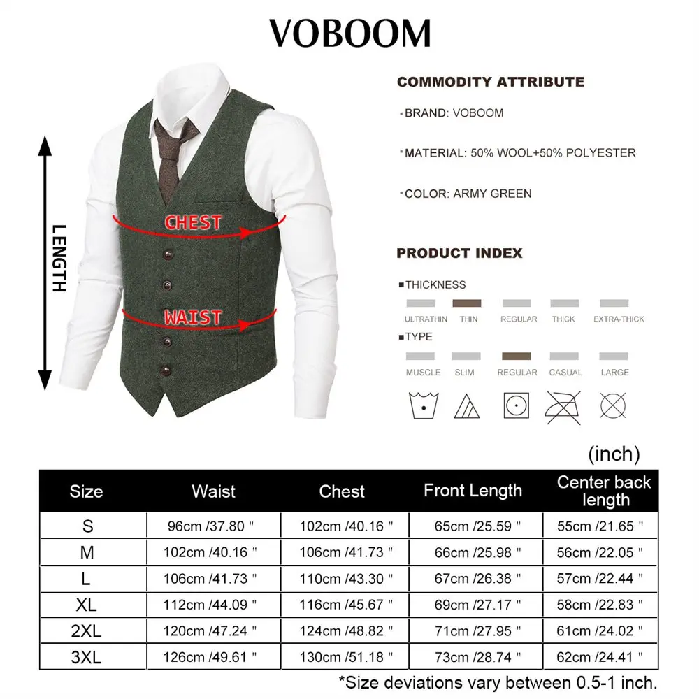 Мужской твидовый жилет VOBOOM Зеленый однобортный из смесовой шерсти с узором в