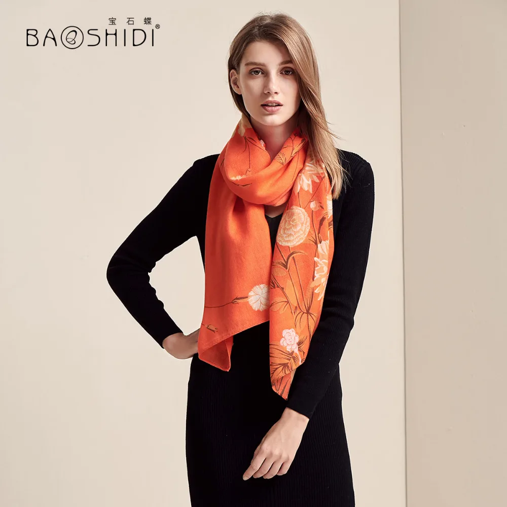 [BAOSHIDI] 2018 шарф с цветочным дизайном длинный женский из 100% шерсти элегантная
