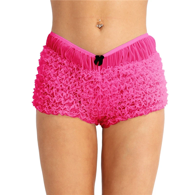 Женское нижнее белье кружевные трусики шаровары с оборками бантиком сексуальные