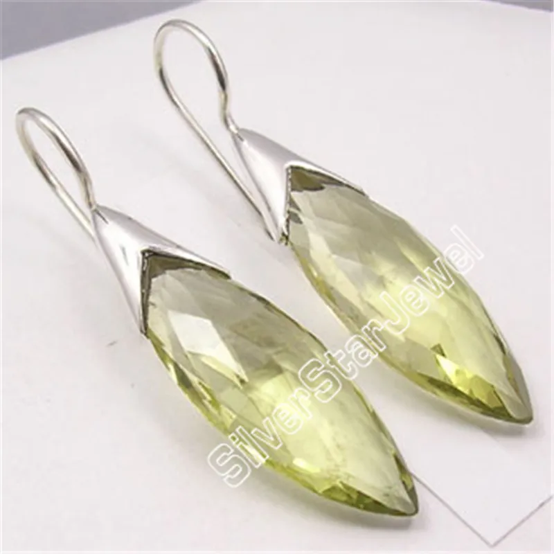 Серебро дымчатый оникс лимонный кварц великолепные Earrings4.4CM