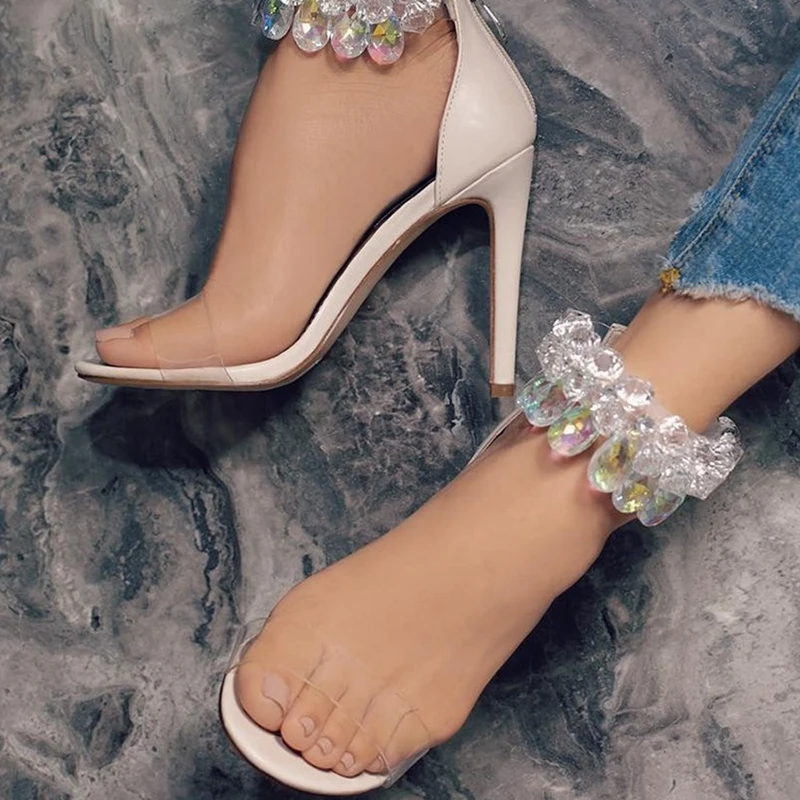 Новинка 2009 года женские босоножки со стразами прозрачные туфли из ПВХ на высоком