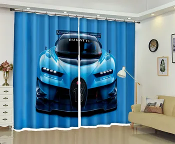 Customized Blackout Curtains blue car 3D Print Window decorate Drapes For Living room Bed room Office Hotel Wall Tapestry