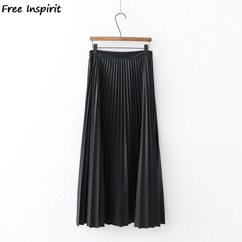 Free Inspirit 2018 New Fashion Autumn And Winter Women Vintage Pleated Skirt High Waist Leather Effect Lady Temperament | Женская одежда