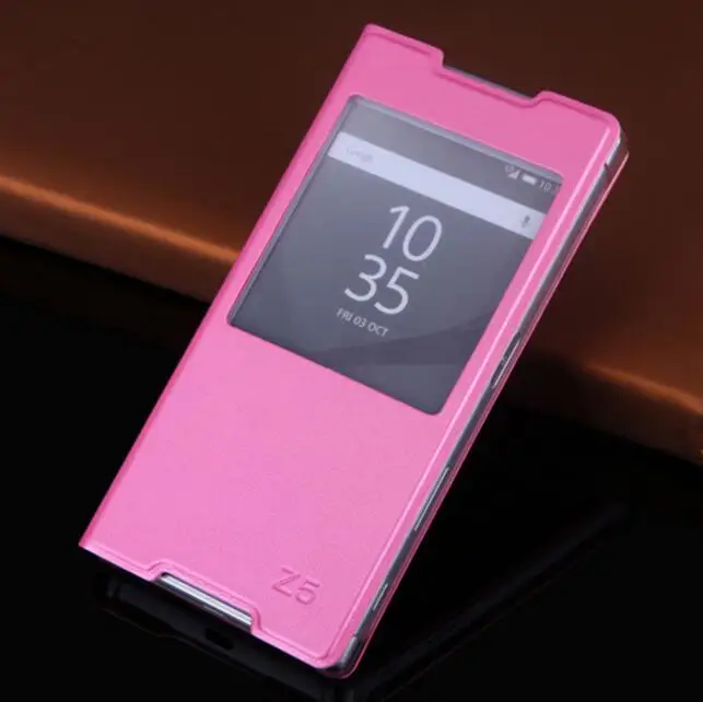 Чехол FGHGF для sony Xperia Z5 с окошком, кожаный флип-чехол для sony Z5 View, чехол для телефона E6603 E6633 E6653 E6683, полный Чехол Z5 - Цвет: Z5 Pink