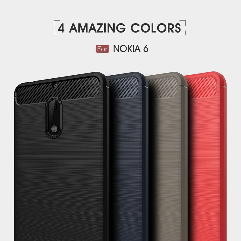 Чехол для Nokia 6 из карбонового волокна TPU для мягкой силиконовой гибридной защиты с бархатистой текстурой Fundas Nokia6.