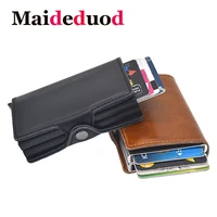 genuine leather automatic credit card holder men high quality aluminum business credit card multi function card holder wallet