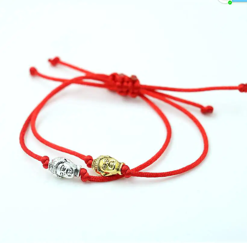 BPPCCR Ретро головы Будды браслет-амулет красная веревочная нить строка плетеный
