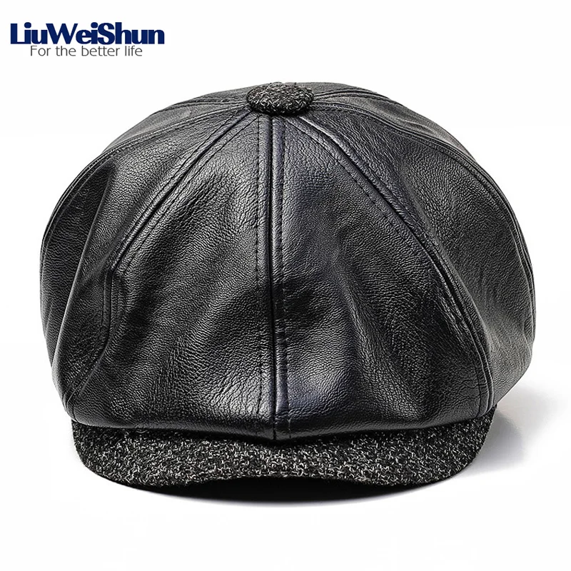 Solid Color Women's PU Octagonal Cap Autumn Winter New Men Classic Painter Hat Outdoor Casual Fashion Newsboy |