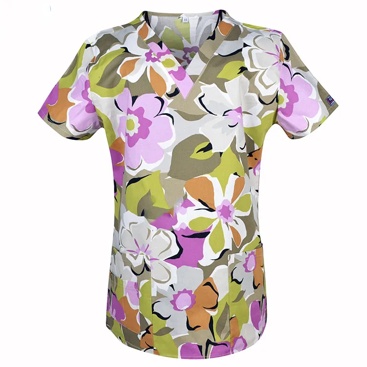 SCRUB TOP 15 Женский костюм медика с принтом топы хирургический Хлопок Топ больница медицинская Униформа V шеи с короткими рукавами доктор дантист Рабочая одежда - Цвет: SCRUB TOP 15