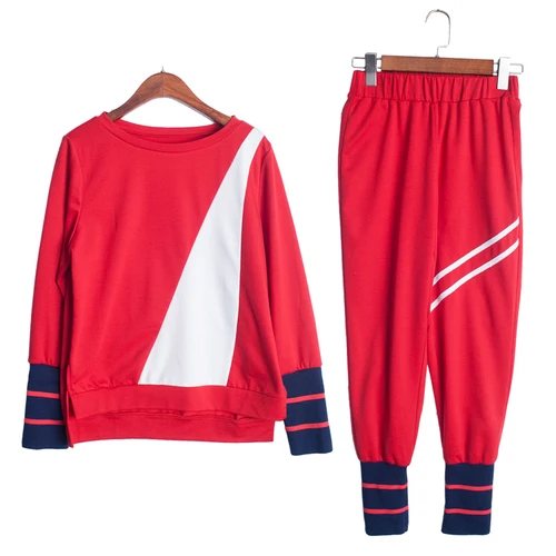 Sportswear Women 2018 New Spring Autumn Casual Full Sleeved O-neck Striped Coat Long Pants Suits 2 Piece Set Plus Size | Женская одежда