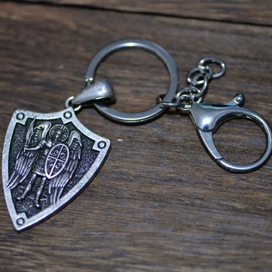 Key Chain One Langhong 1 шт. Archangel St. Michel защитите меня Святой щит Молитвенное религиозное ожерелье защита Шарм ожерелье ювелирные изделия-талисманы - Окраска металла: Key Chain One